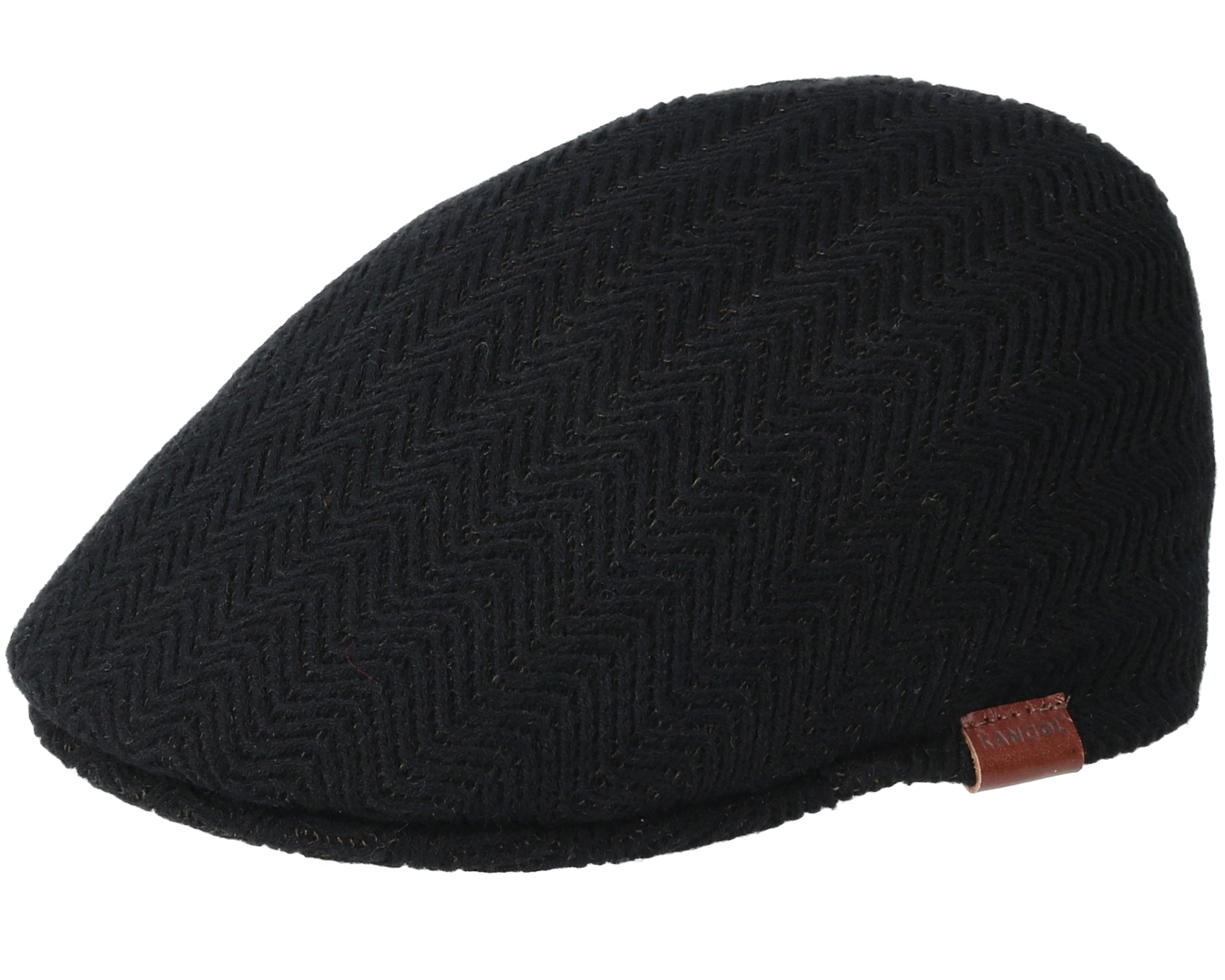 Herringbone Rib 507 Black Flat Cap Kangol caps Hatstore.co.uk